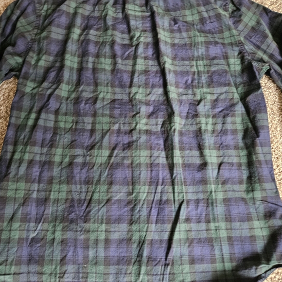 J Crew Shirt Mens Large Green Blue Tartan Plaid Flannel Stretch Fit Button Up - Picture 14 of 14